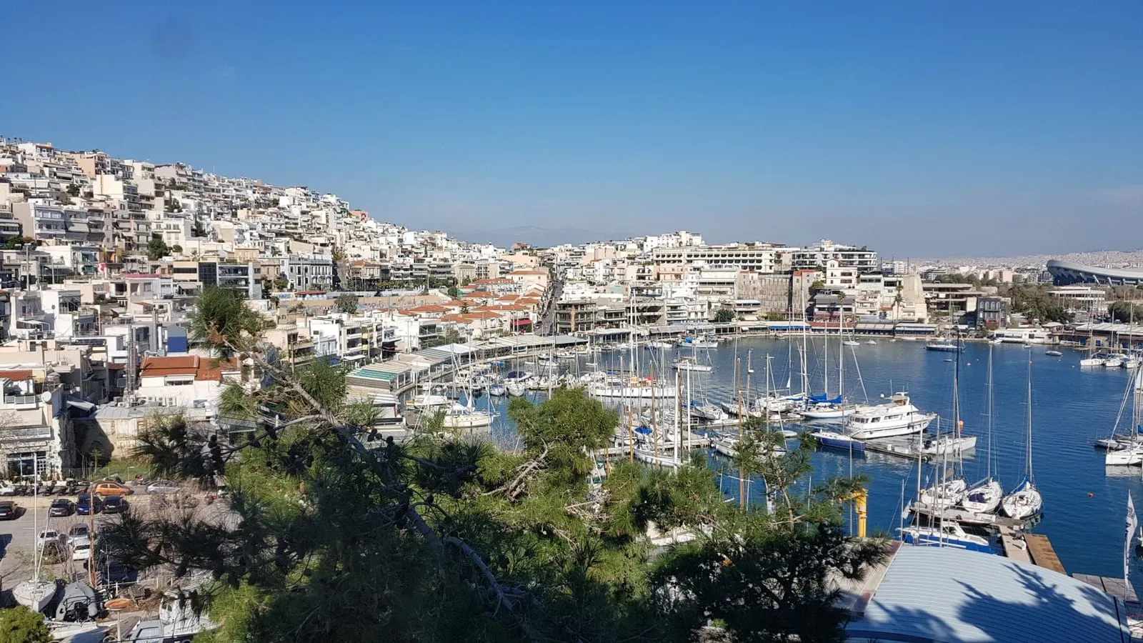 Sailboats in a harbor on the coast near Athens