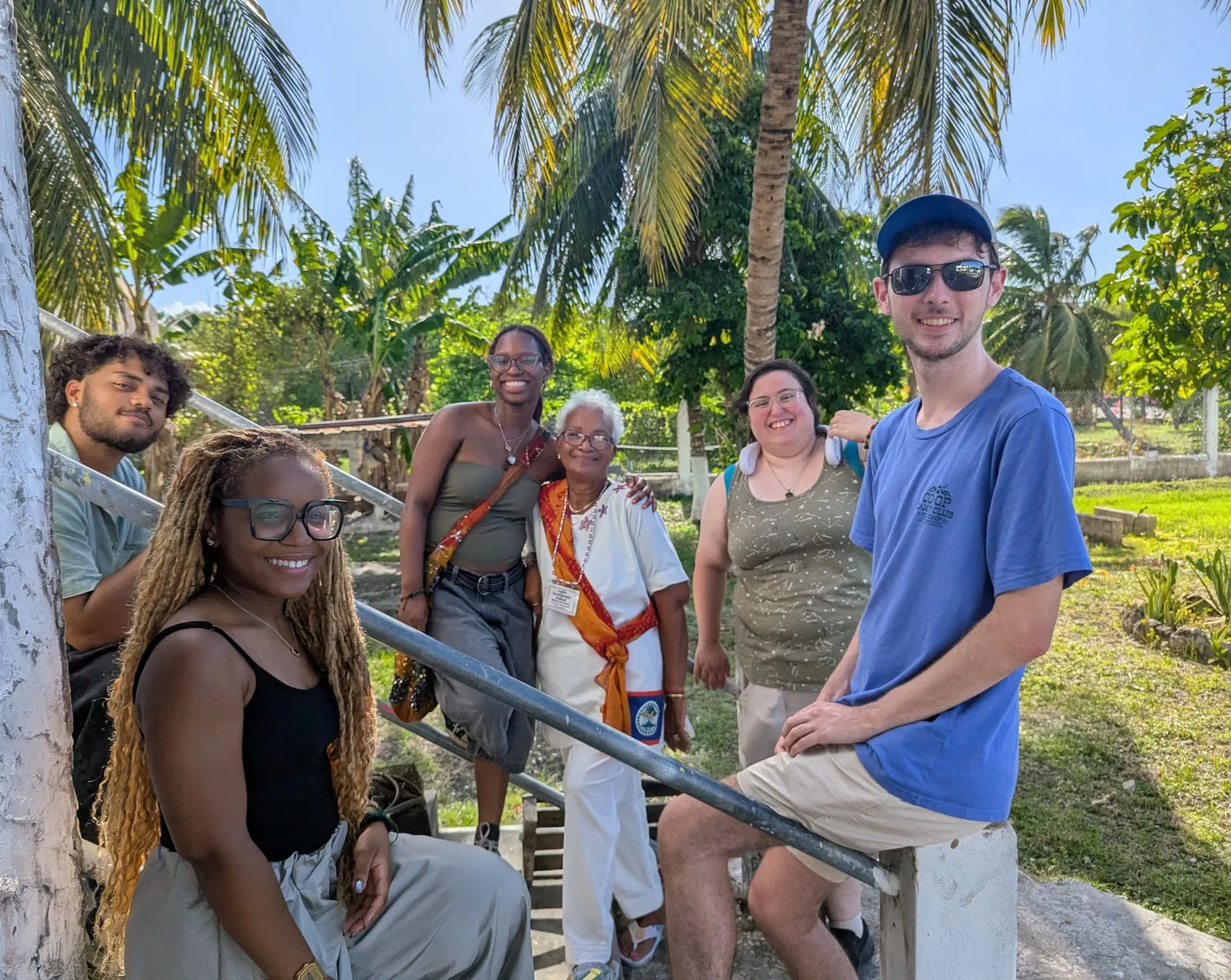 Students with village elders in Belize