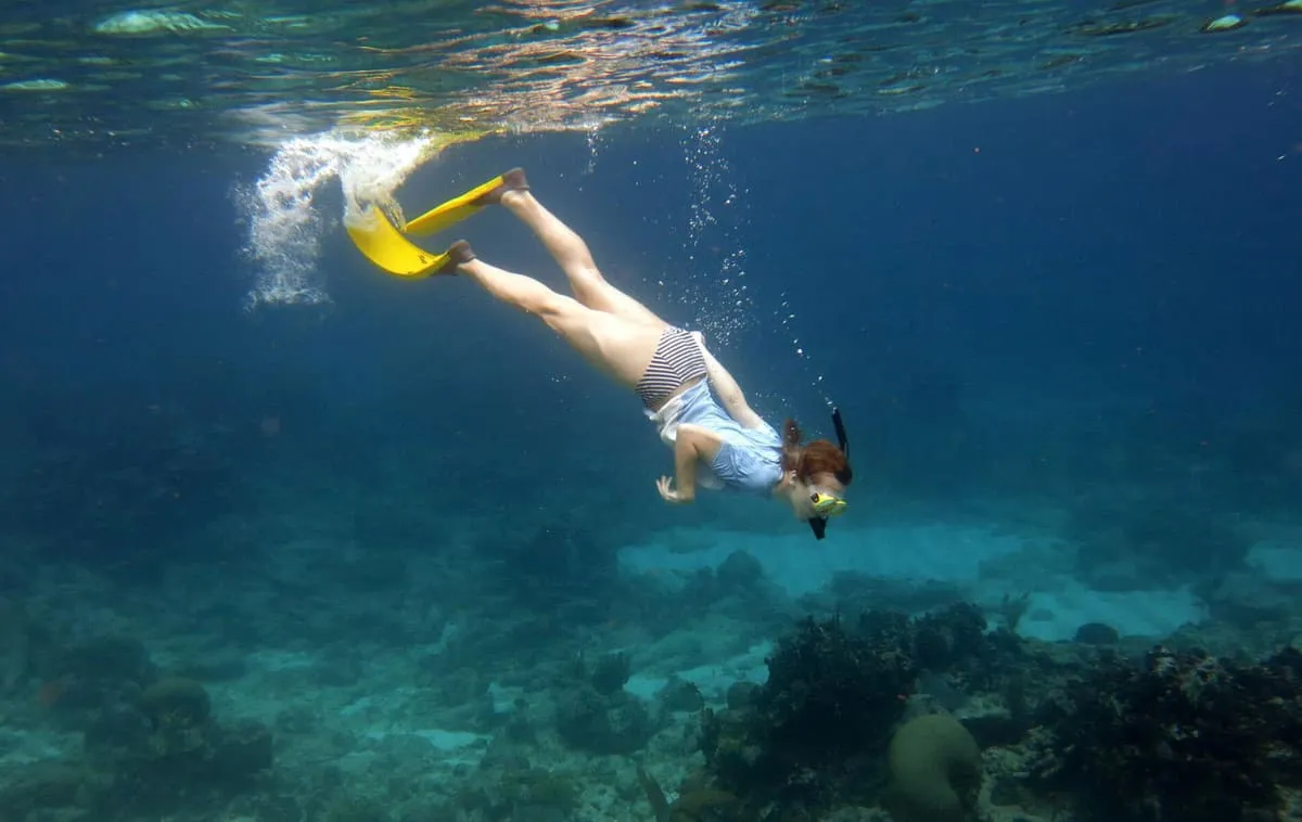 Student snorkeling over a reef