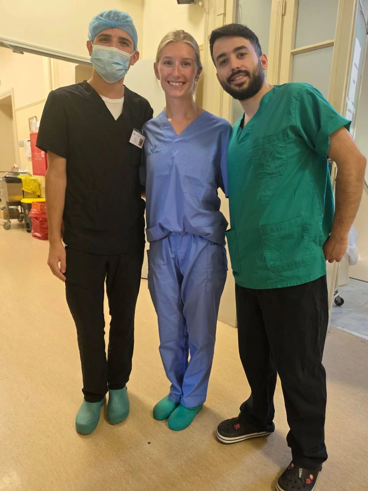 Student with two members of the hospital staff in Athens