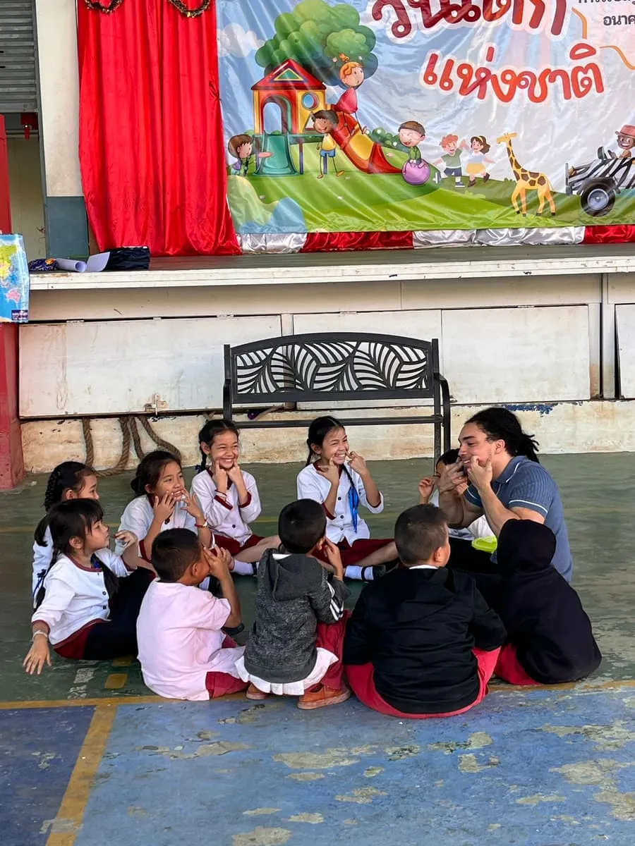 Students and schoolchildren during a school visit in Chiang Mai