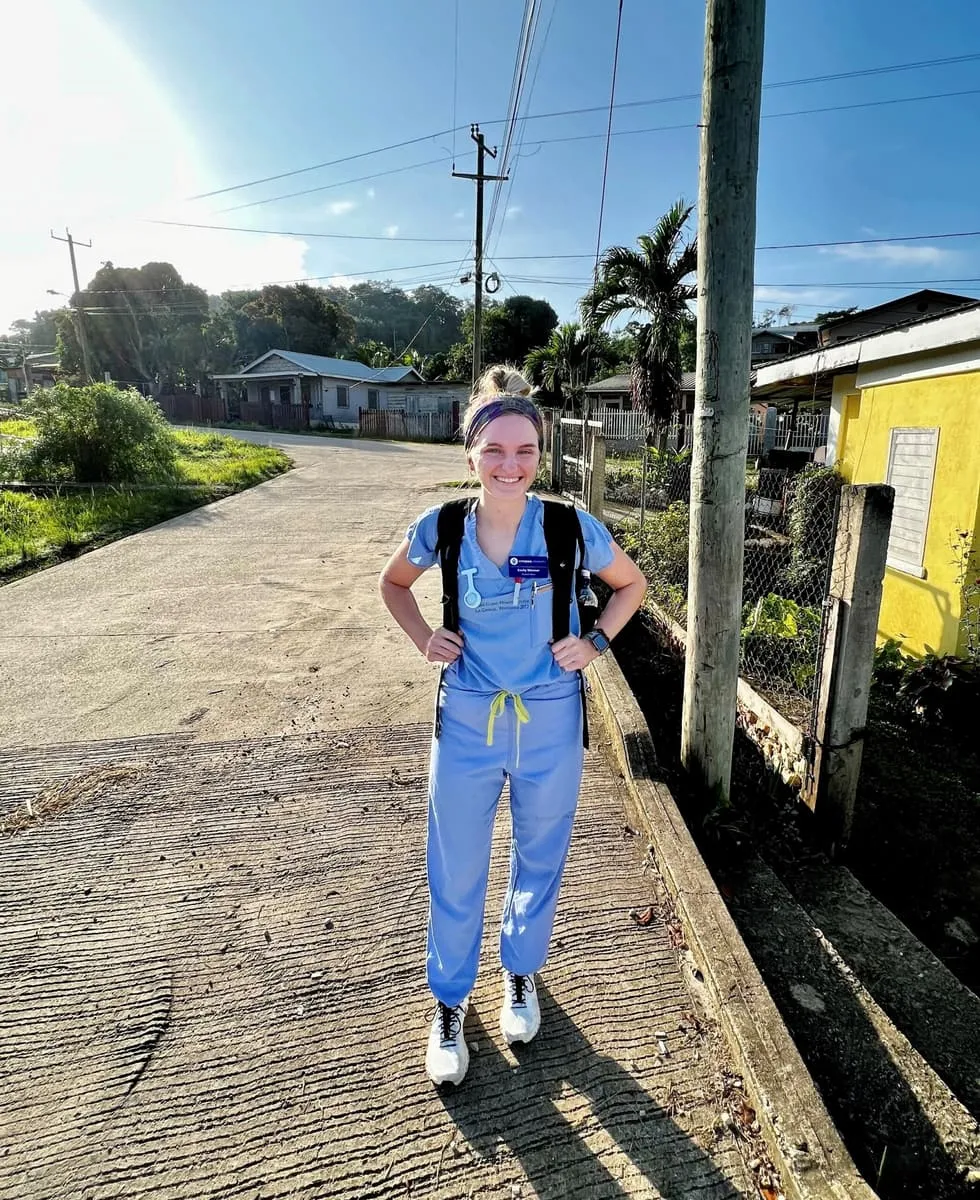 Viterbo nursing student on her first day of clinical rotations in Belize